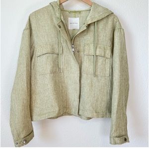 Avec Les Filles Anthropologie Cropped Woven Twill Jacket Hooded